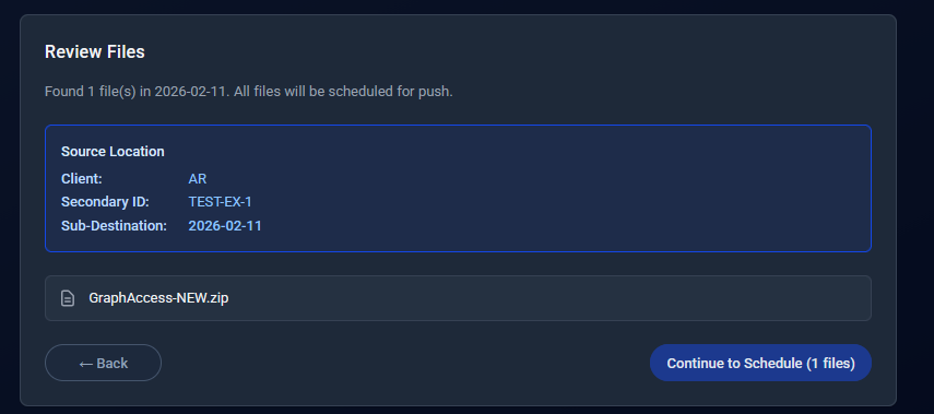 Schedule Push - Step 1 - Review Files