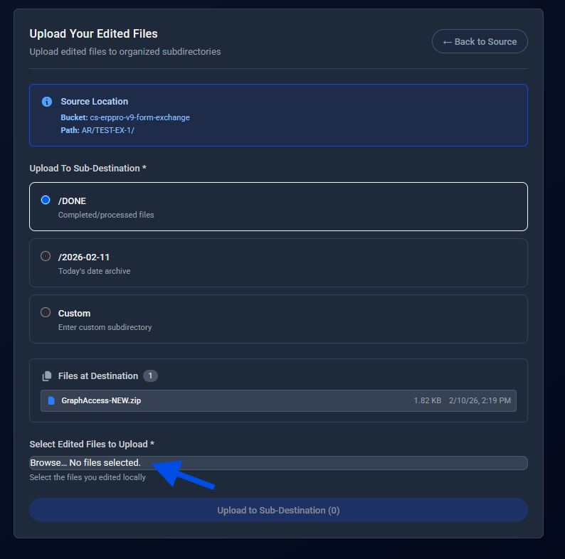 Select Subdestination for Upload