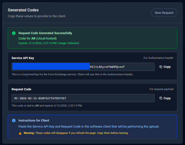 Generate Request Code Confirmation
